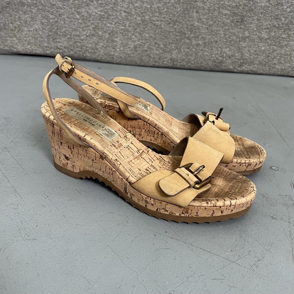 Stella McCartney Wedge Sandals Womens Size 39 (US9)Beige Cork Ankle Strap Buckle
